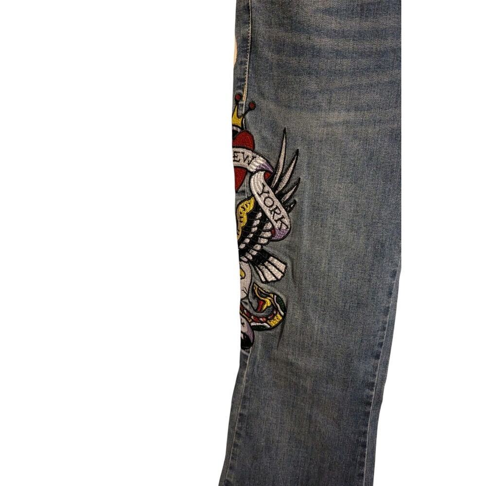 Ed Hardy Women's Embroidered New York City Eagle Slim Flare Jeans Size 28 G - Picture 3 of 7